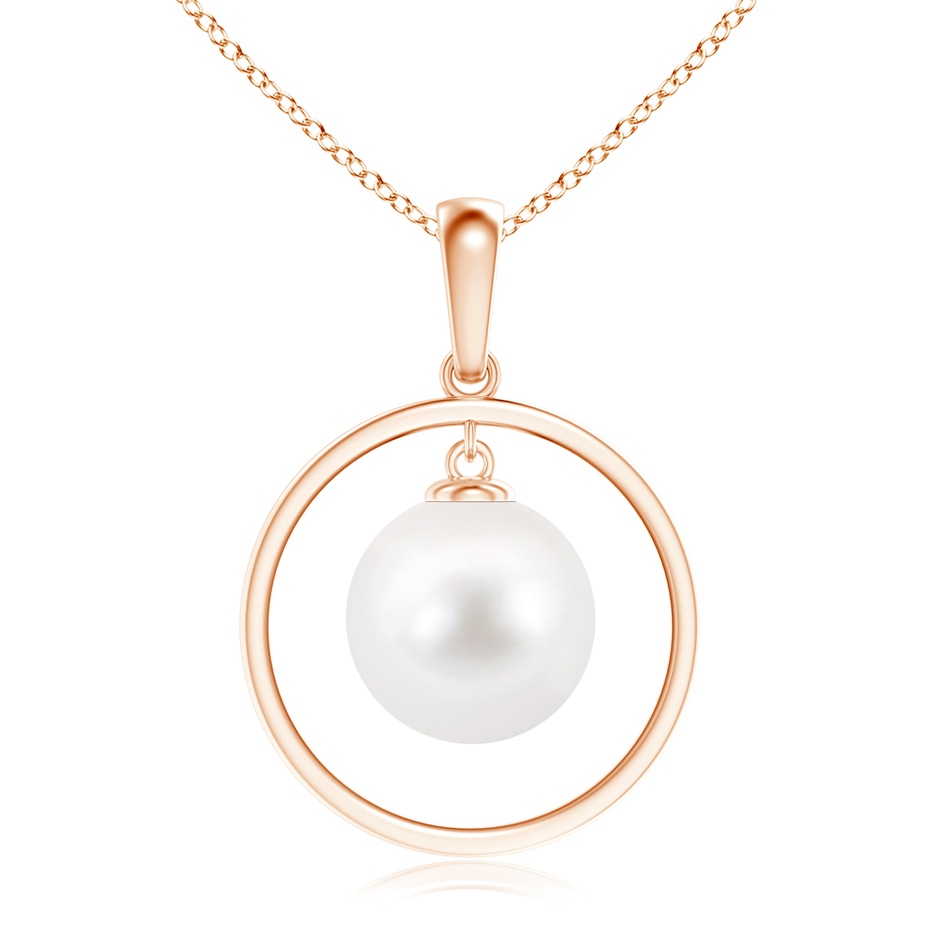 10mm AA Freshwater Pearl Open Circle Dangle Pendant in Rose Gold 
