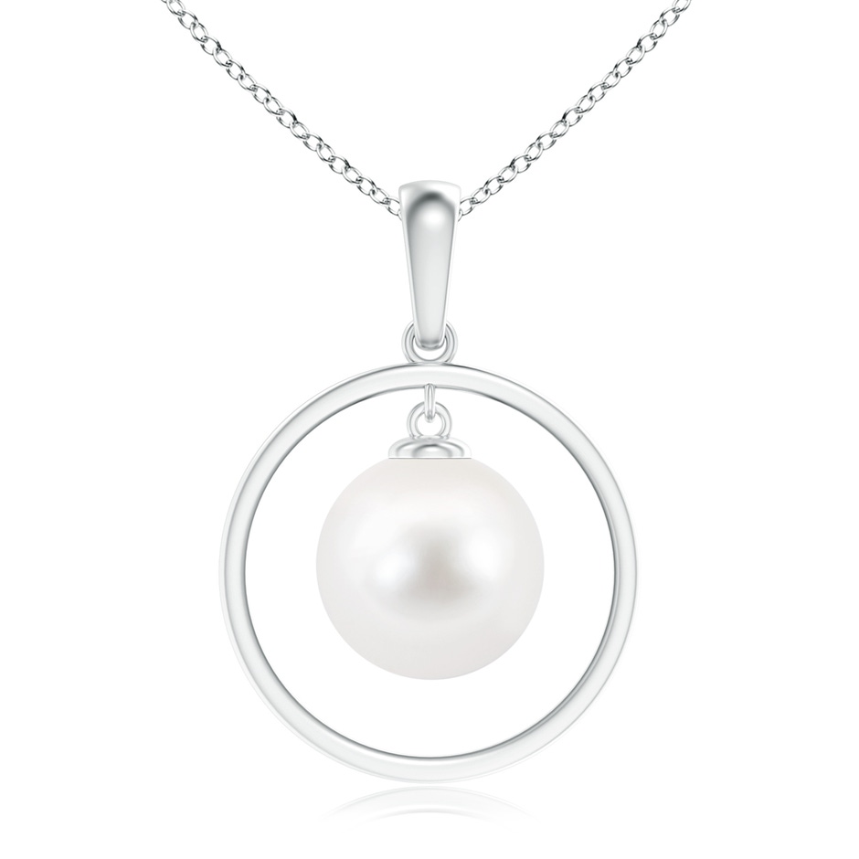 10mm AA Freshwater Pearl Open Circle Dangle Pendant in S999 Silver 
