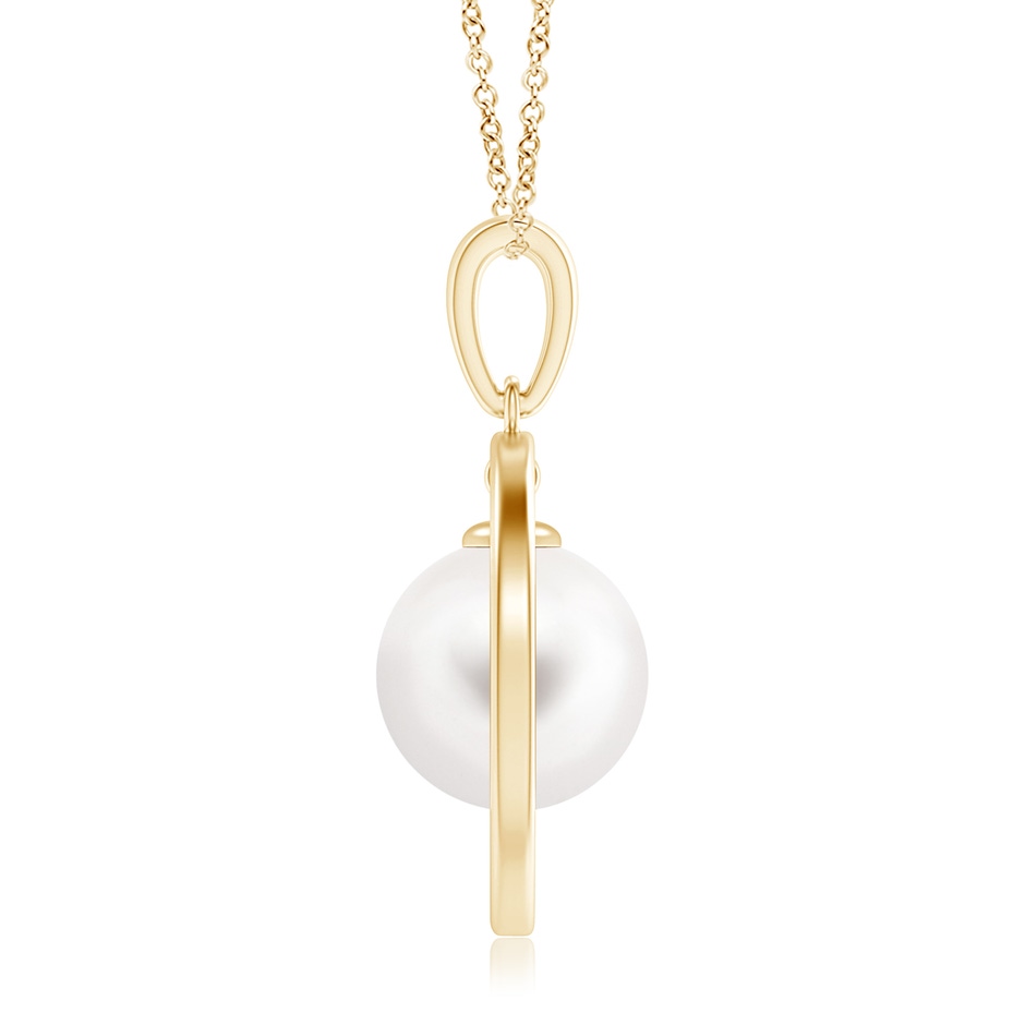 10mm AA Freshwater Pearl Open Circle Dangle Pendant in Yellow Gold product image