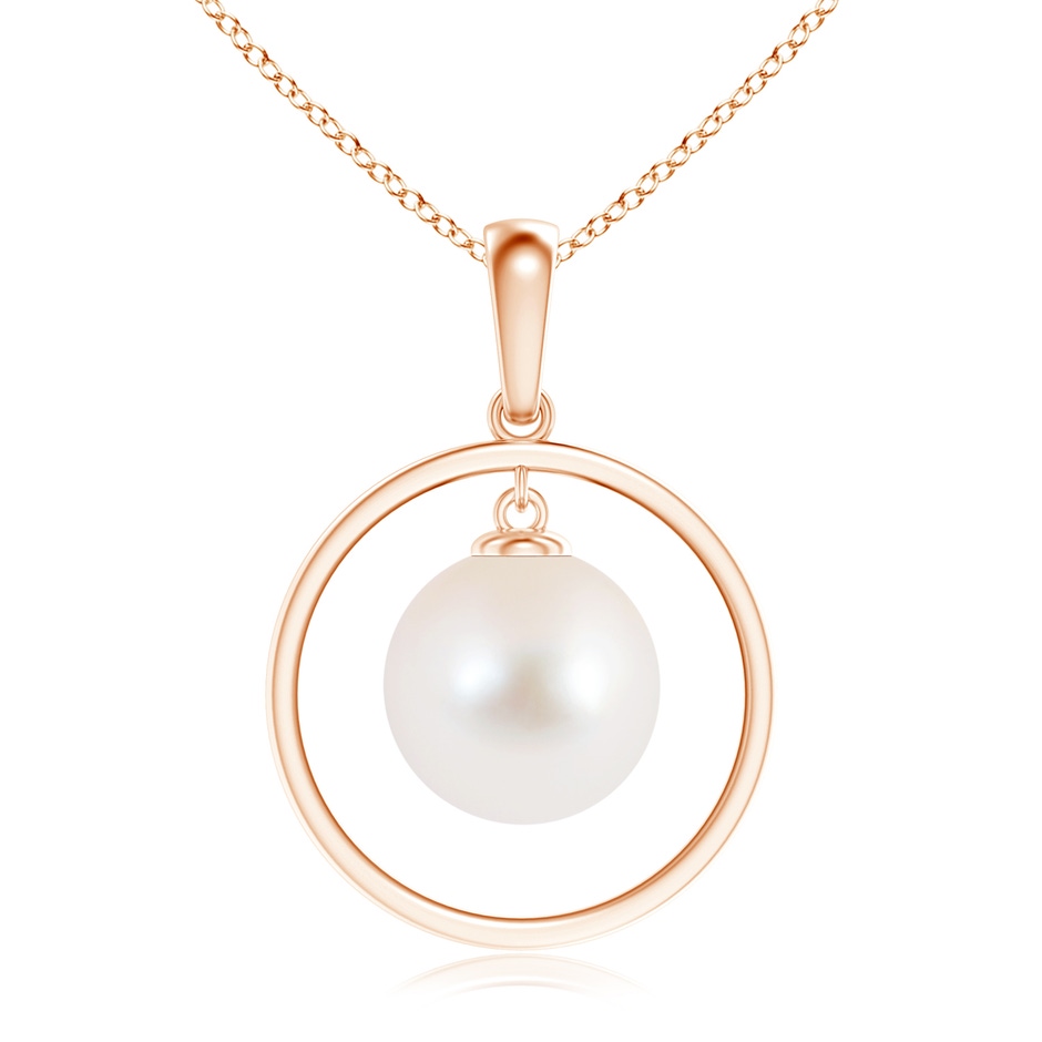 10mm AAA Freshwater Pearl Open Circle Dangle Pendant in Rose Gold 