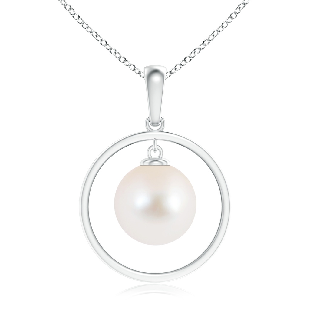 10mm AAA Freshwater Pearl Open Circle Dangle Pendant in S999 Silver