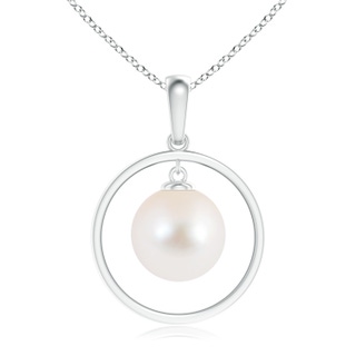10mm AAA Freshwater Pearl Open Circle Dangle Pendant in White Gold
