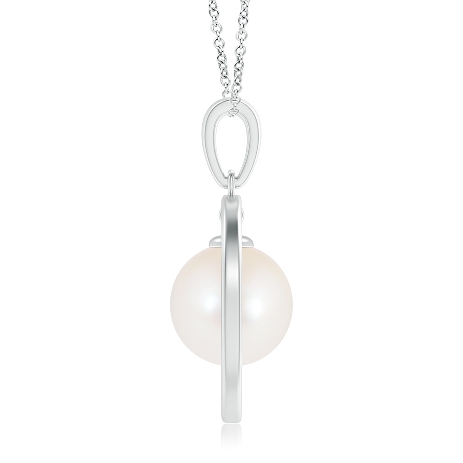 10mm AAA Freshwater Pearl Open Circle Dangle Pendant in White Gold product image