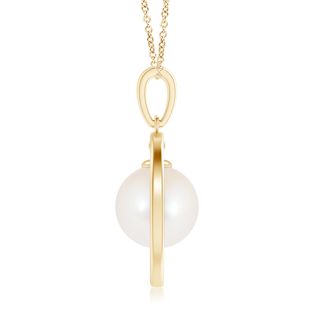10mm AAA Freshwater Pearl Open Circle Dangle Pendant in Yellow Gold Product Image