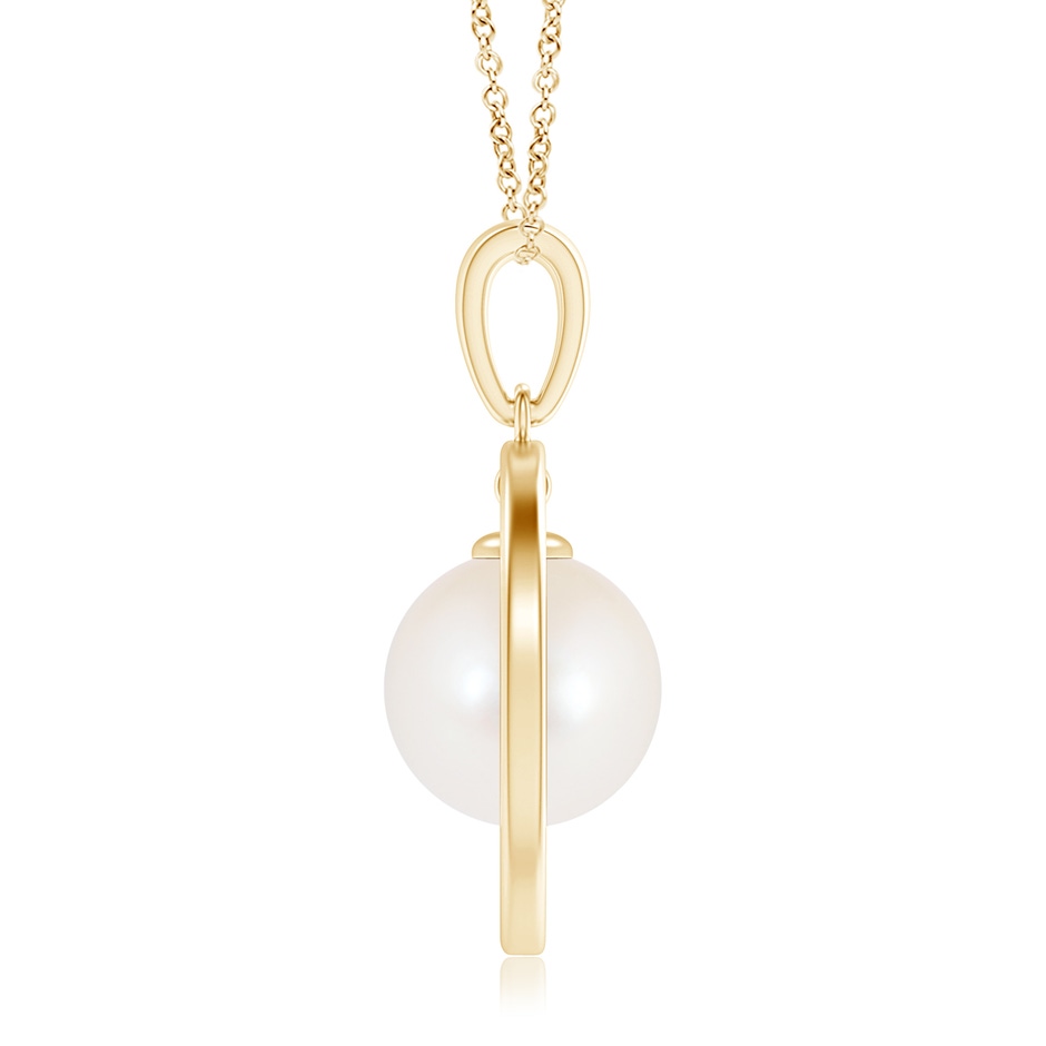 10mm AAA Freshwater Pearl Open Circle Dangle Pendant in Yellow Gold product image