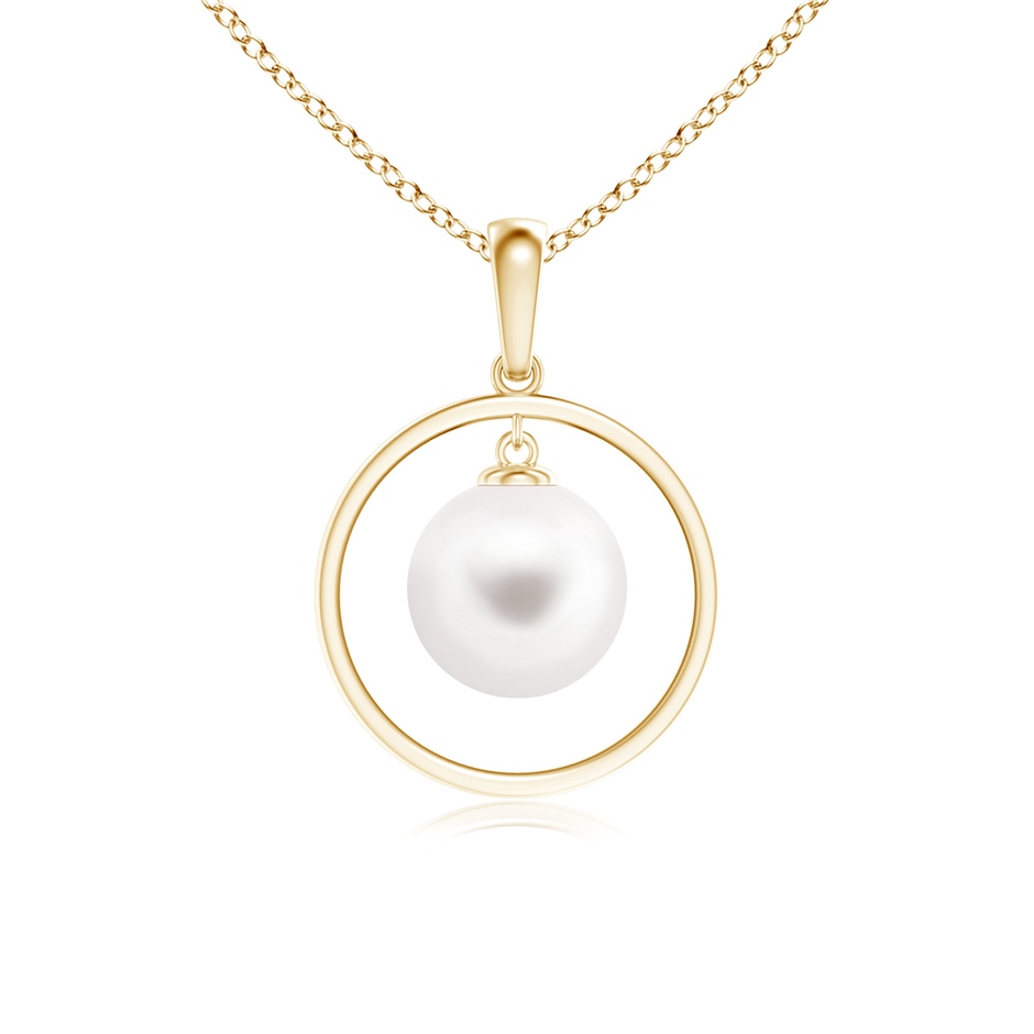8mm AA Freshwater Pearl Open Circle Dangle Pendant in Yellow Gold 