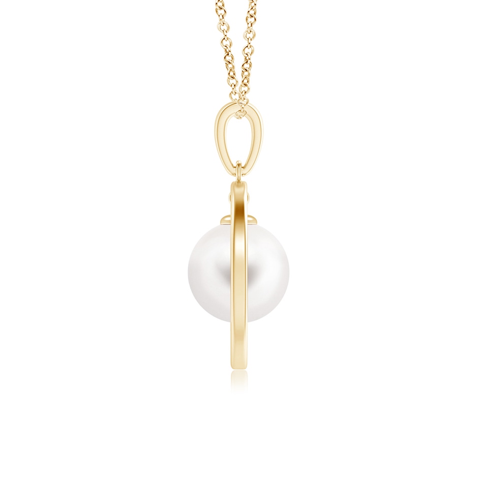 8mm AA Freshwater Pearl Open Circle Dangle Pendant in Yellow Gold product image