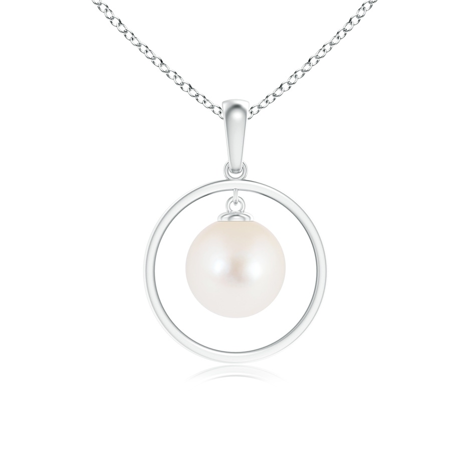 8mm AAA Freshwater Pearl Open Circle Dangle Pendant in White Gold 