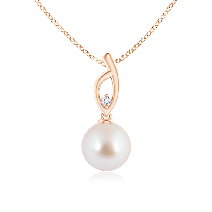 8mm AAA Akoya Cultured Pearl Pendant with Diamond Accent in Rose Gold 