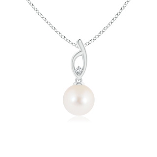 7mm AAA Freshwater Cultured Pearl Pendant with Diamond Accent in White Gold