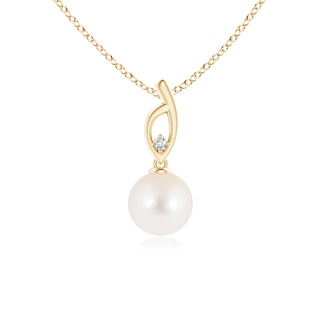 7mm AAA Freshwater Cultured Pearl Pendant with Diamond Accent in Yellow Gold