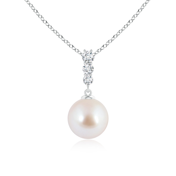 8mm AAA Japanese Akoya Pearl Drop Pendant with Graduated Diamonds in 10K White Gold