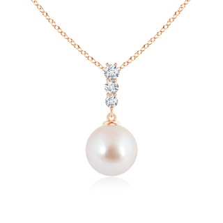 8mm AAA Japanese Akoya Pearl Drop Pendant with Graduated Diamonds in Rose Gold