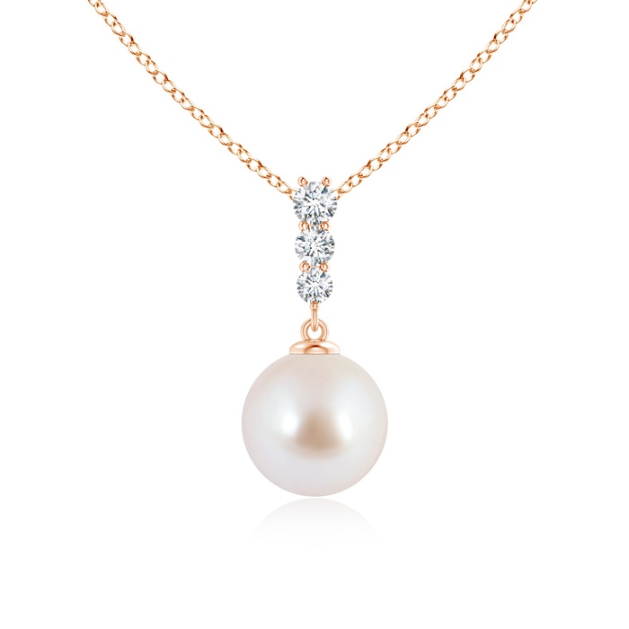 8mm AAA Japanese Akoya Pearl Drop Pendant with Graduated Diamonds in Rose Gold 