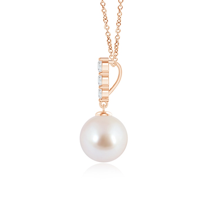 8mm AAA Japanese Akoya Pearl Drop Pendant with Graduated Diamonds in Rose Gold product image