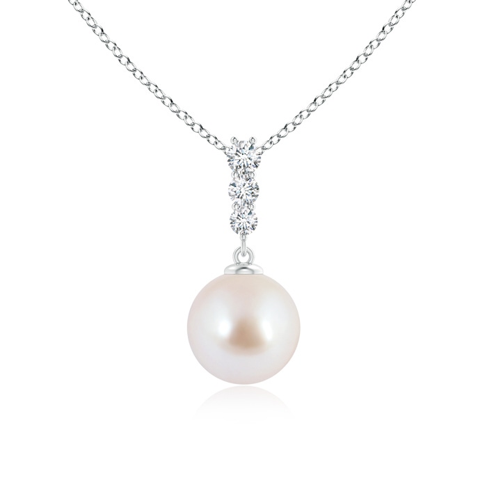 8mm AAA Japanese Akoya Pearl Drop Pendant with Graduated Diamonds in White Gold