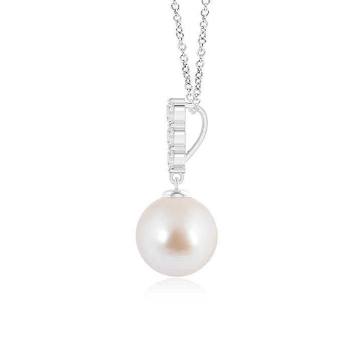 8mm AAA Japanese Akoya Pearl Drop Pendant with Graduated Diamonds in White Gold