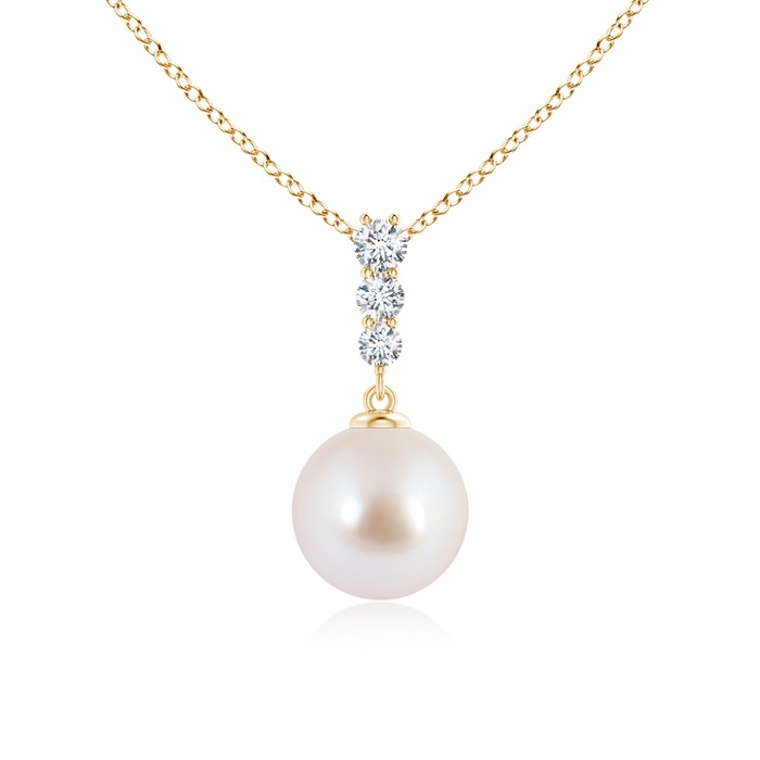 8mm AAA Japanese Akoya Pearl Drop Pendant with Graduated Diamonds in Yellow Gold 