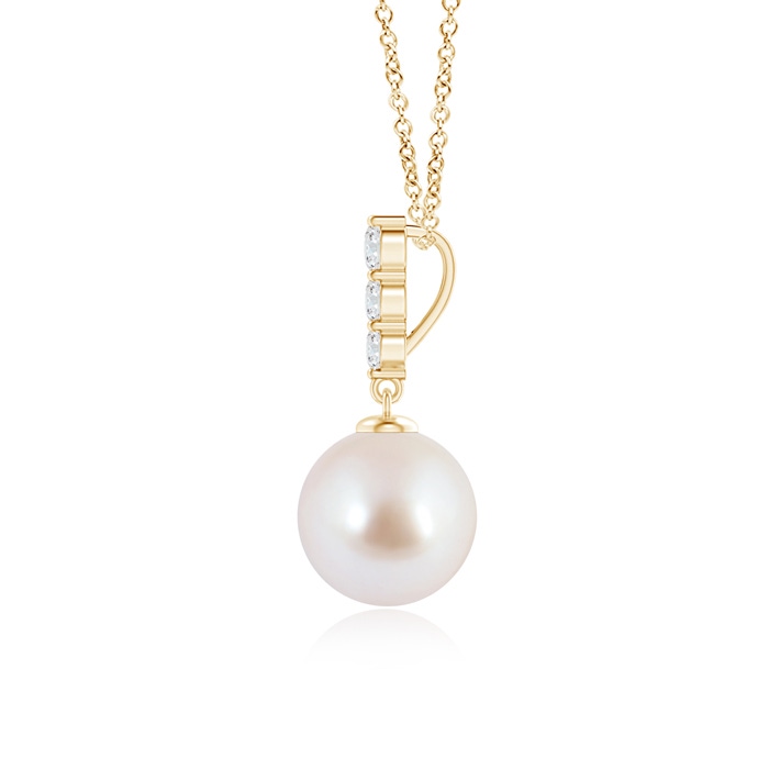 8mm AAA Japanese Akoya Pearl Drop Pendant with Graduated Diamonds in Yellow Gold product image