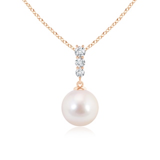 8mm AAAA Japanese Akoya Pearl Drop Pendant with Graduated Diamonds in 10K Rose Gold