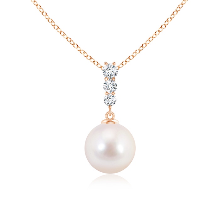 8mm AAAA Japanese Akoya Pearl Drop Pendant with Graduated Diamonds in Rose Gold 