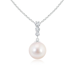 8mm AAAA Japanese Akoya Pearl Drop Pendant with Graduated Diamonds in S999 Silver