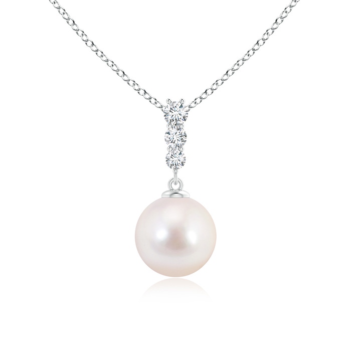 8mm AAAA Japanese Akoya Pearl Drop Pendant with Graduated Diamonds in S999 Silver 