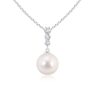 8mm AAAA Japanese Akoya Pearl Drop Pendant with Graduated Diamonds in White Gold