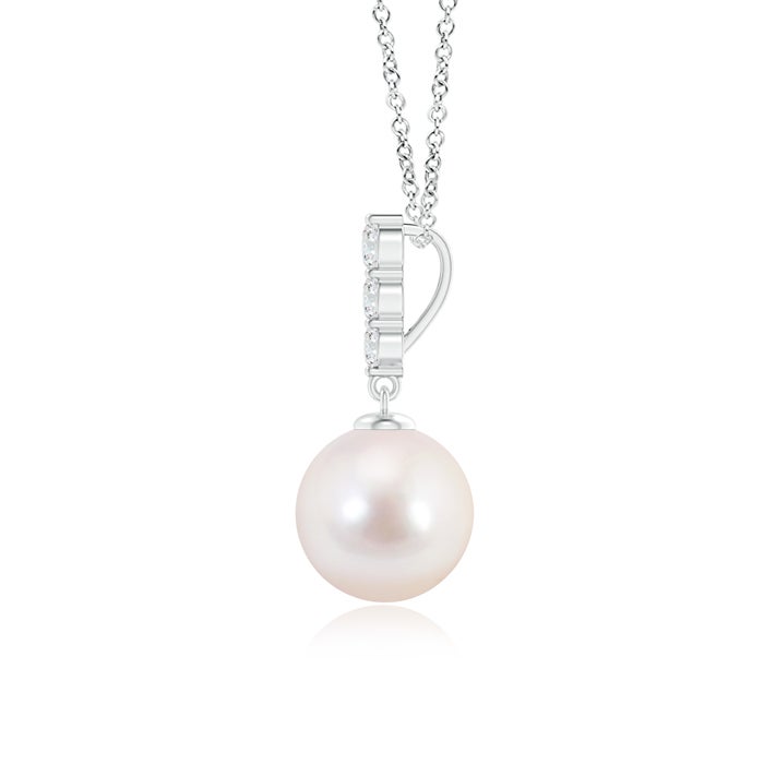 8mm AAAA Japanese Akoya Pearl Drop Pendant with Graduated Diamonds in White Gold - side 1