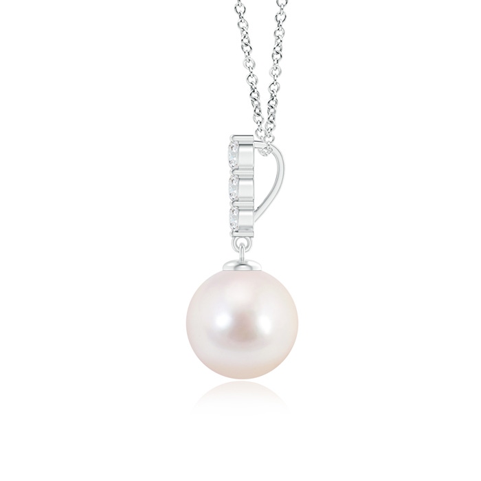 8mm AAAA Japanese Akoya Pearl Drop Pendant with Graduated Diamonds in White Gold product image