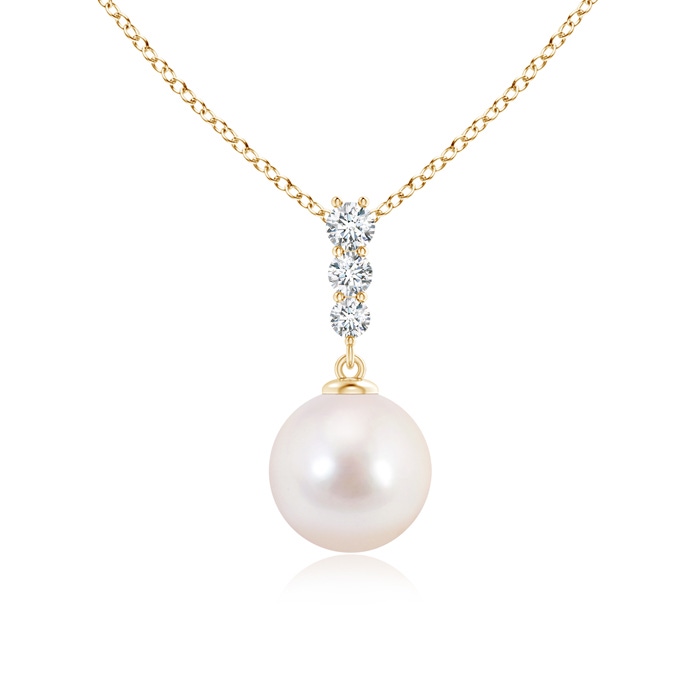 8mm AAAA Japanese Akoya Pearl Drop Pendant with Graduated Diamonds in Yellow Gold