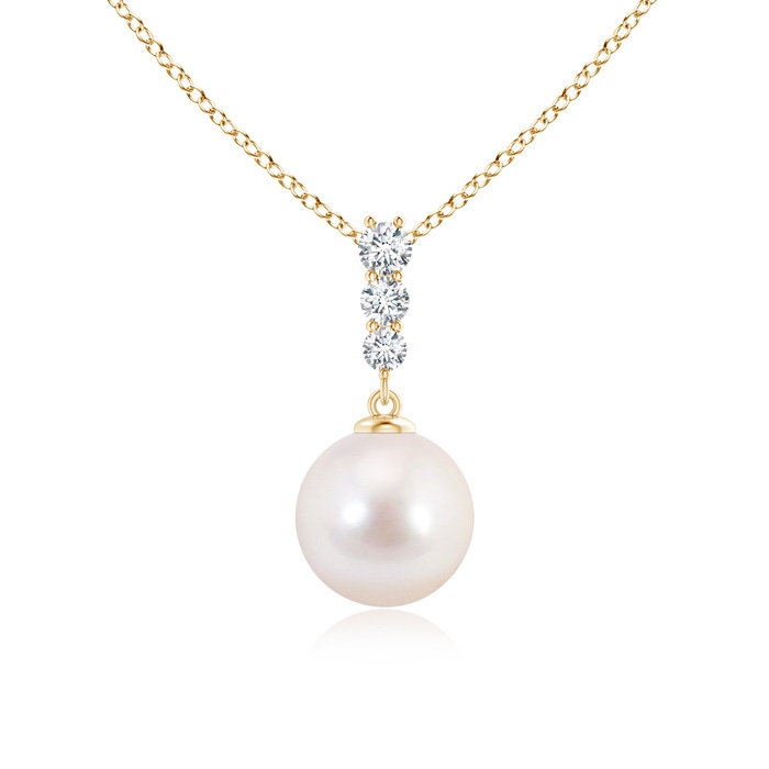 8mm AAAA Japanese Akoya Pearl Drop Pendant with Graduated Diamonds in Yellow Gold 