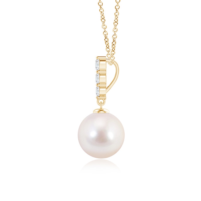 8mm AAAA Japanese Akoya Pearl Drop Pendant with Graduated Diamonds in Yellow Gold product image