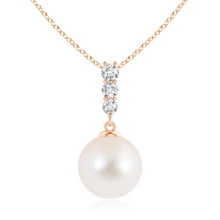 10mm AAA Freshwater Cultured Pearl Pendant with Graduated Diamonds in Rose Gold