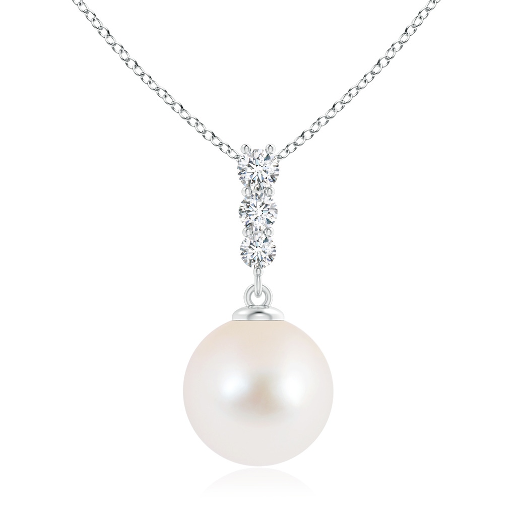 10mm AAA Freshwater Cultured Pearl Pendant with Graduated Diamonds in S999 Silver