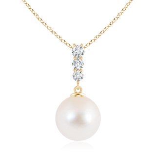 10mm AAA Freshwater Cultured Pearl Pendant with Graduated Diamonds in Yellow Gold