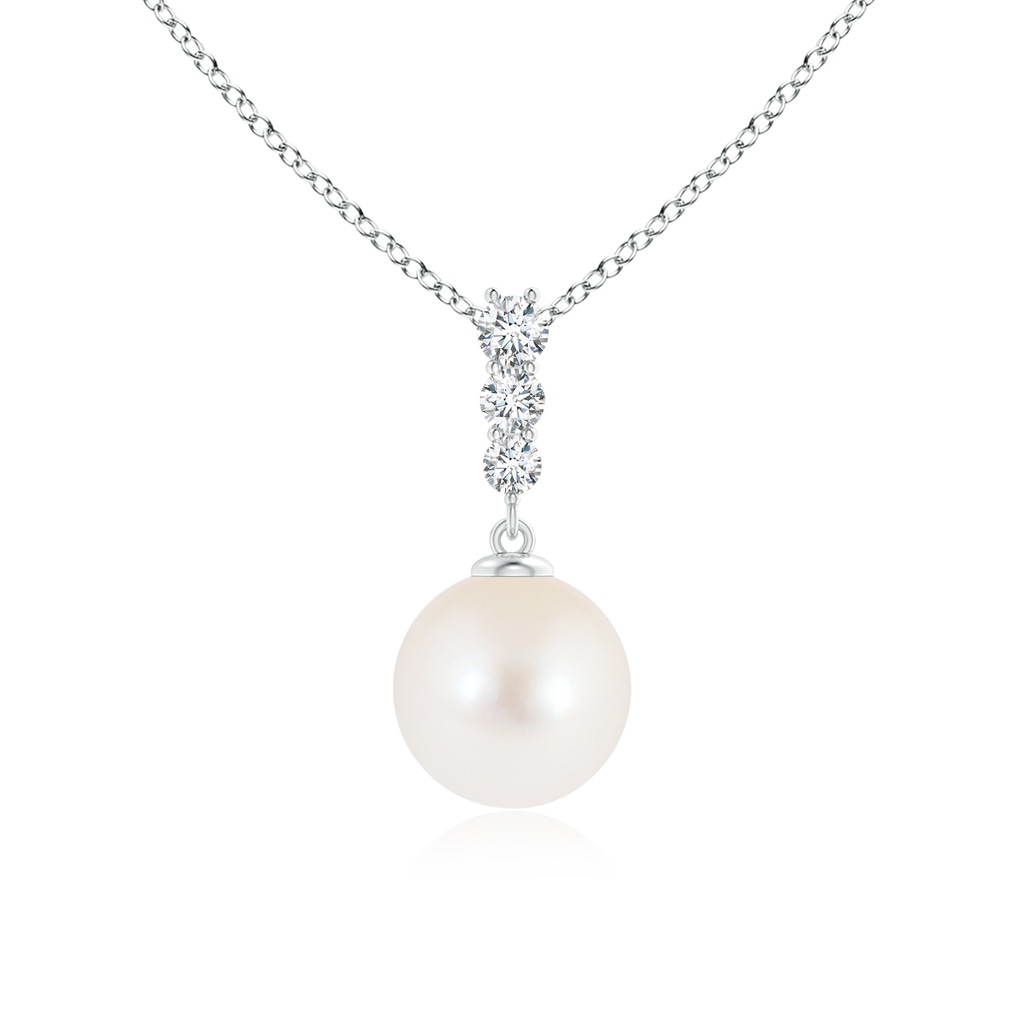 8mm AAA Freshwater Cultured Pearl Pendant with Graduated Diamonds in White Gold 