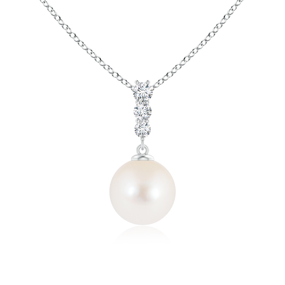 8mm AAA Freshwater Cultured Pearl Pendant with Graduated Diamonds in White Gold 