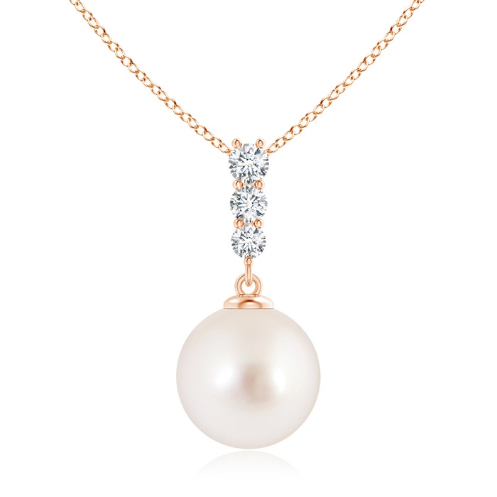 10mm AAAA South Sea Pearl Pendant with Graduated Diamonds in Rose Gold 