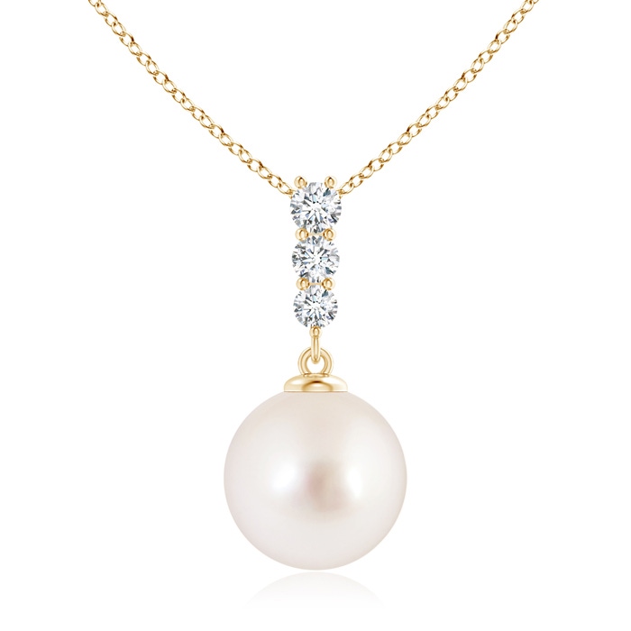 10mm AAAA South Sea Pearl Pendant with Graduated Diamonds in Yellow Gold