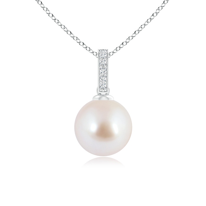 8mm AAA Akoya Cultured Pearl Drop Pendant with Diamond Bale in White Gold