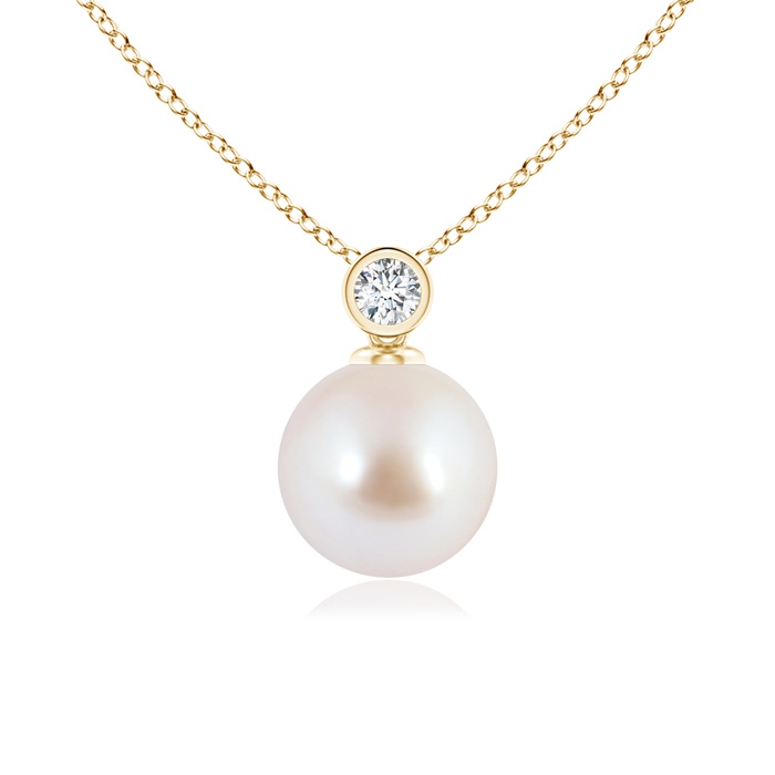 8mm AAA Japanese Akoya Pearl Pendant with Bezel-Set Diamond in 9K Yellow Gold 