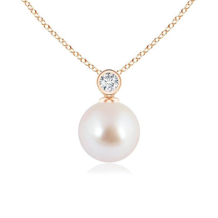 8mm AAA Japanese Akoya Pearl Pendant with Bezel-Set Diamond in Rose Gold 