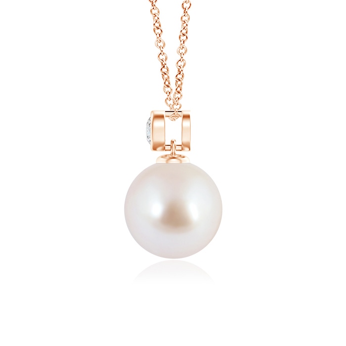 8mm AAA Japanese Akoya Pearl Pendant with Bezel-Set Diamond in Rose Gold product image