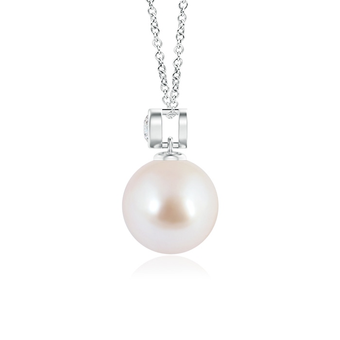 8mm AAA Japanese Akoya Pearl Pendant with Bezel-Set Diamond in S999 Silver product image
