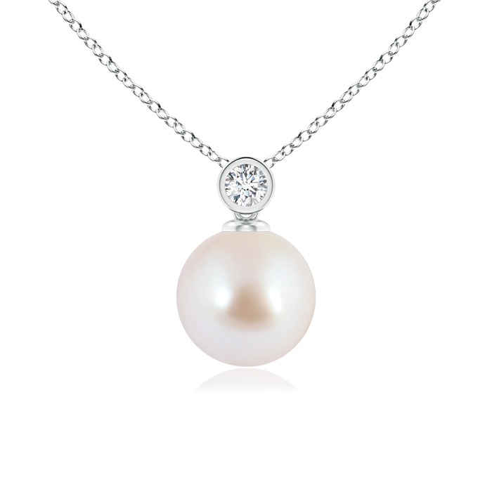 8mm AAA Japanese Akoya Pearl Pendant with Bezel-Set Diamond in White Gold 