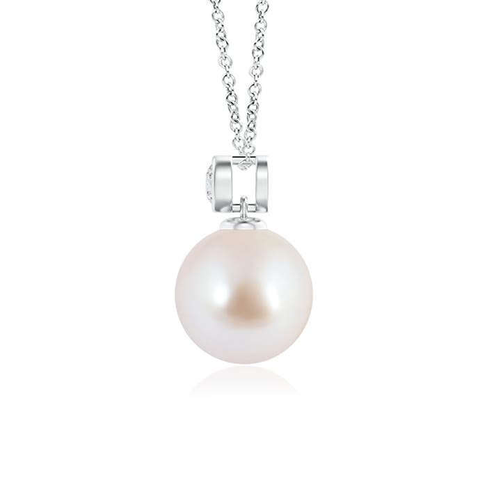 8mm AAA Japanese Akoya Pearl Pendant with Bezel-Set Diamond in White Gold