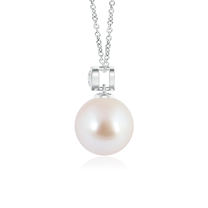 8mm AAA Japanese Akoya Pearl Pendant with Bezel-Set Diamond in White Gold Product Image