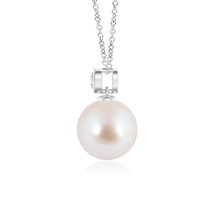 8mm AAA Japanese Akoya Pearl Pendant with Bezel-Set Diamond in White Gold product image