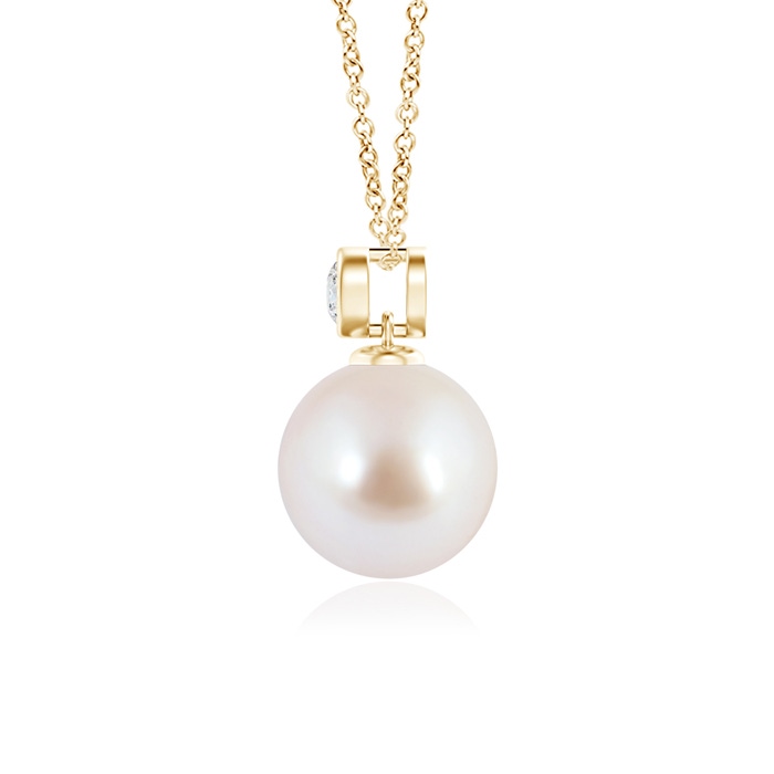 8mm AAA Japanese Akoya Pearl Pendant with Bezel-Set Diamond in Yellow Gold product image